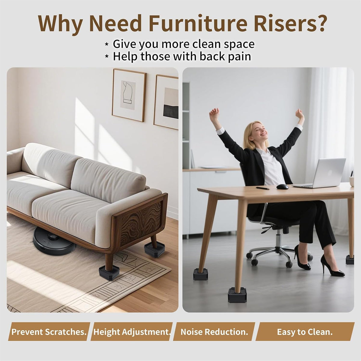 4 Pack Bed Risers Heavy Duty, Adjustable Furniture Risers for Bed Couch Sofa Desk Chair Blocks, Lift Height 1.5", 3" or 4.3" (Black, One Layers 1.5 Inches)