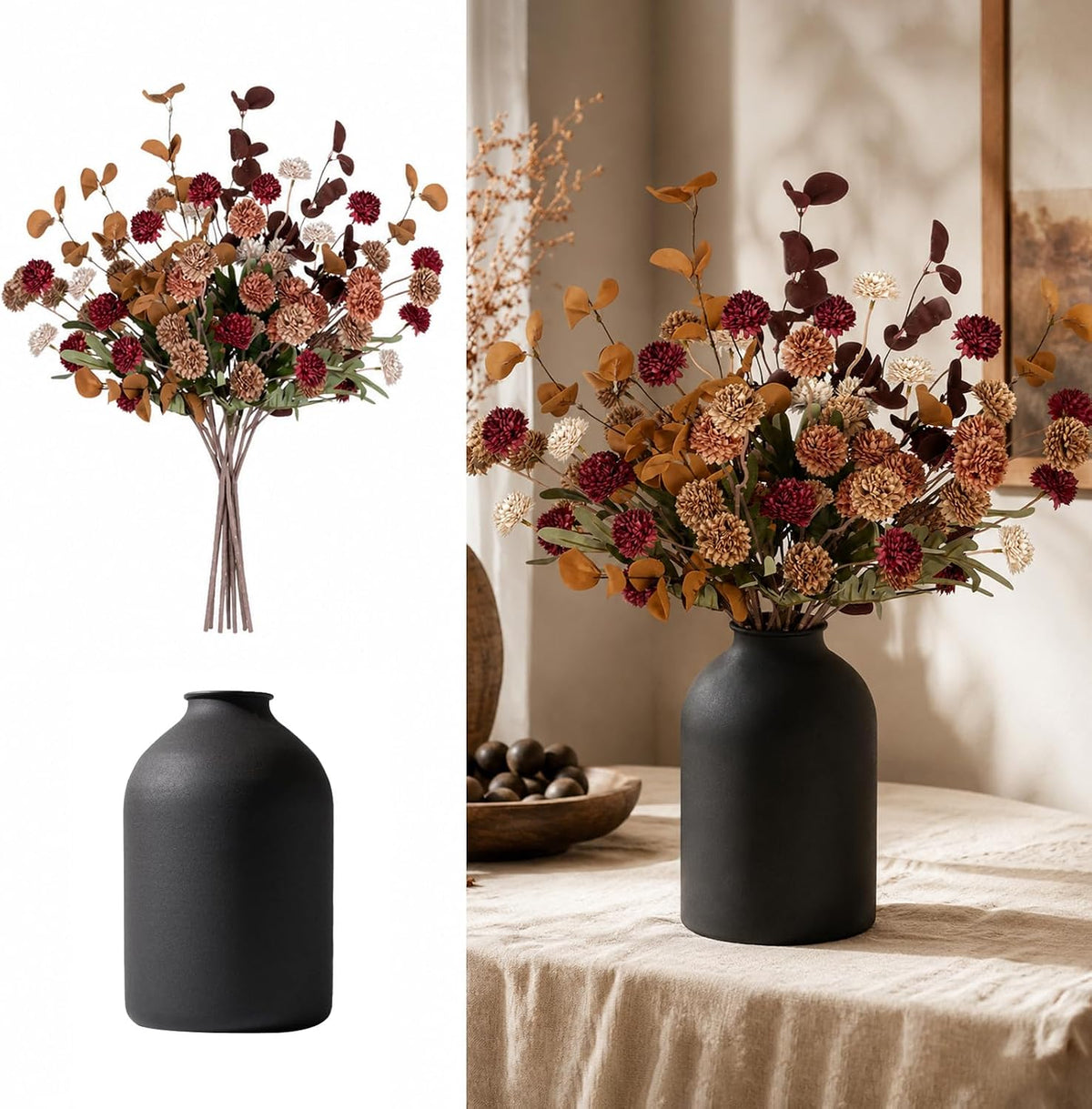 BLOSMON Fall Brown Flowers for Centerpieces, Dining Room Table Decoration