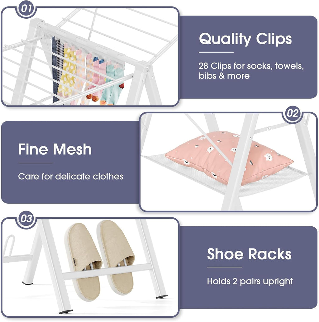APEXCHASER Clothes Drying Rack, 67.3" L Height Adjustable, Foldable, White