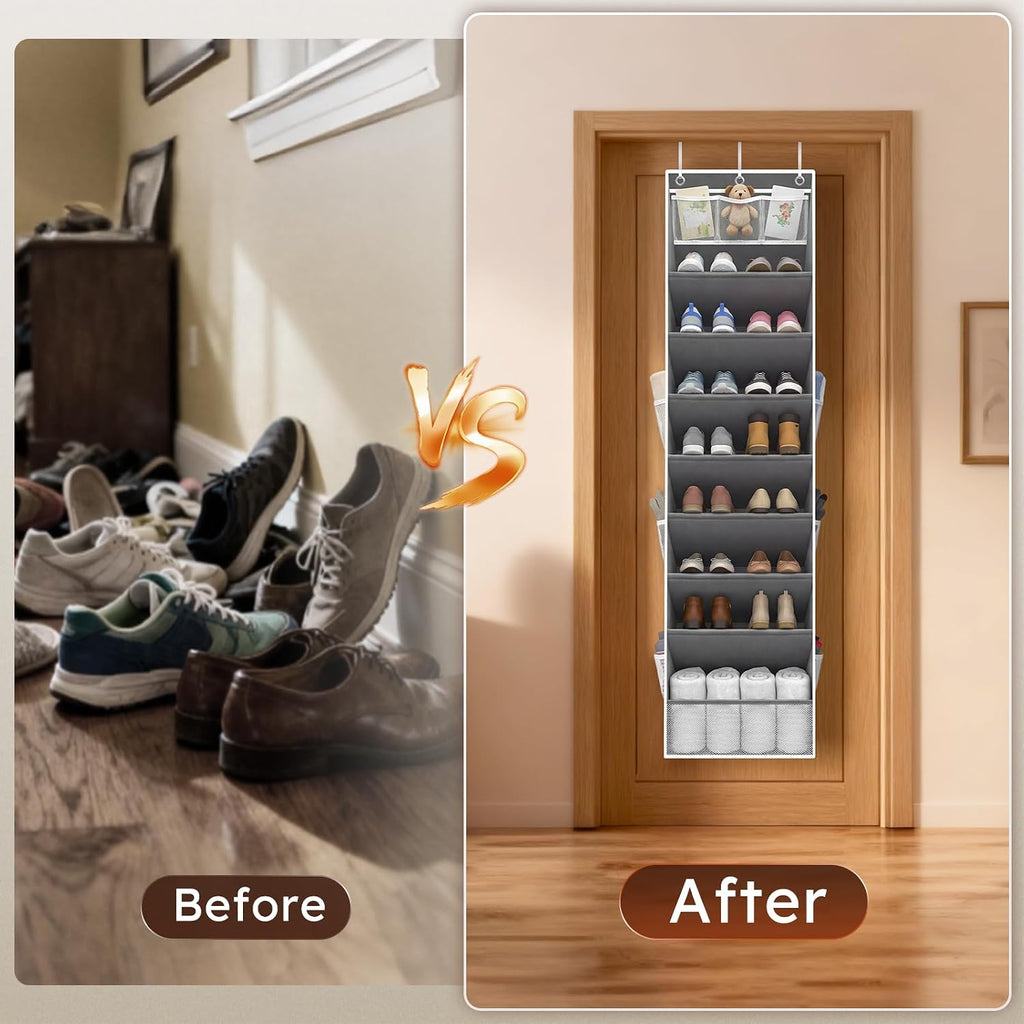Over the Door Shoe Organizer, 8 Tier Hanging Shoe Organizer with Pockets,