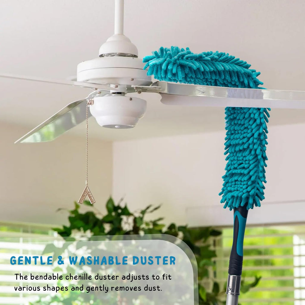 Cobweb Duster with 5-12 Ft Extension Pole, Spider Web Cleaning Brush