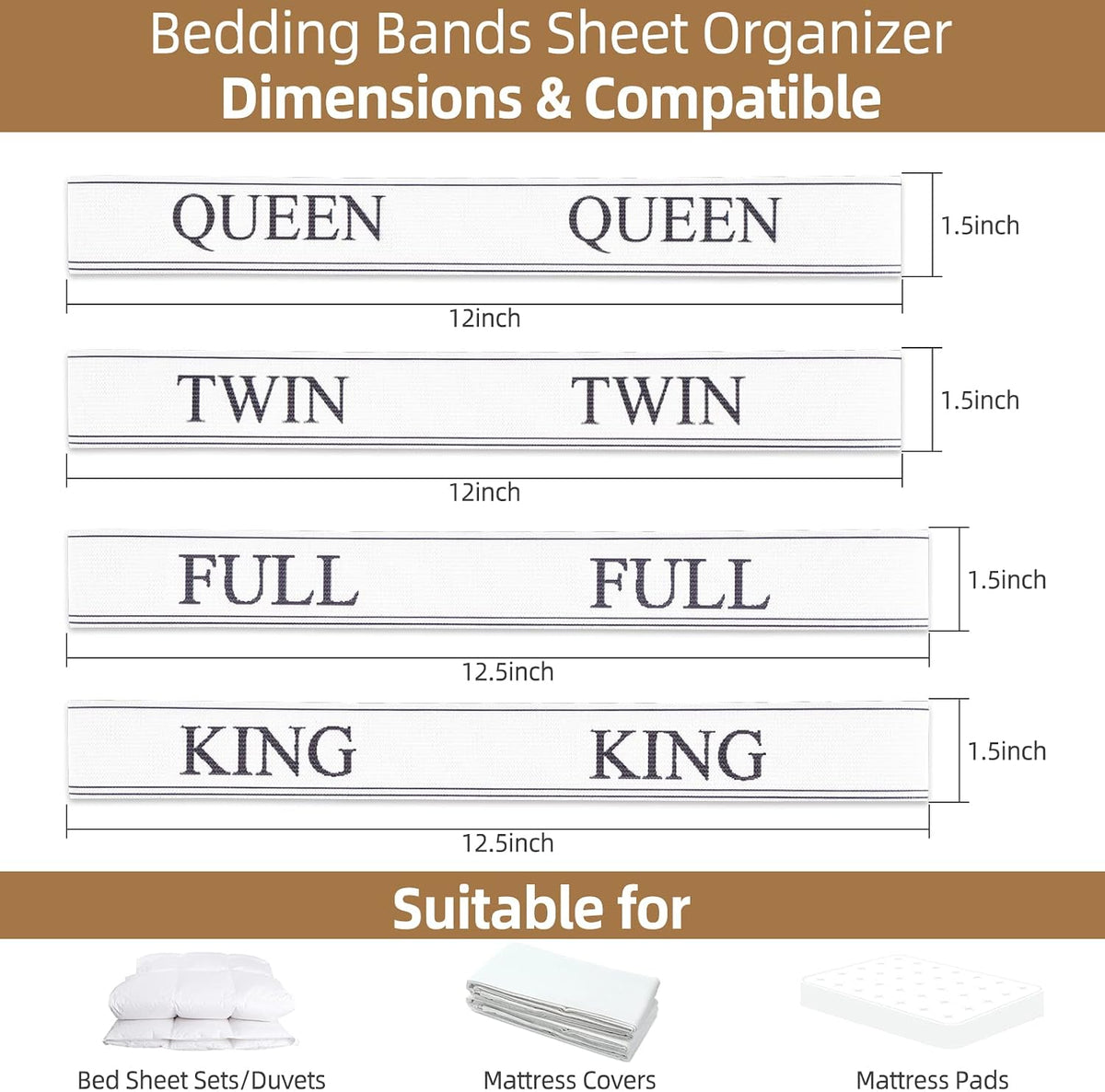 Sheet Linen Labels Bed Sheet Organizer Bands - Elastic Storage Organizer for Linen Closet - King 4 Pack