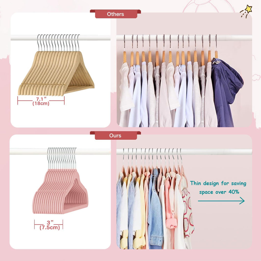 Stormix Kids Velvet Hangers Non-Slip Space Saving Swivel Hook 32 Pack Pink