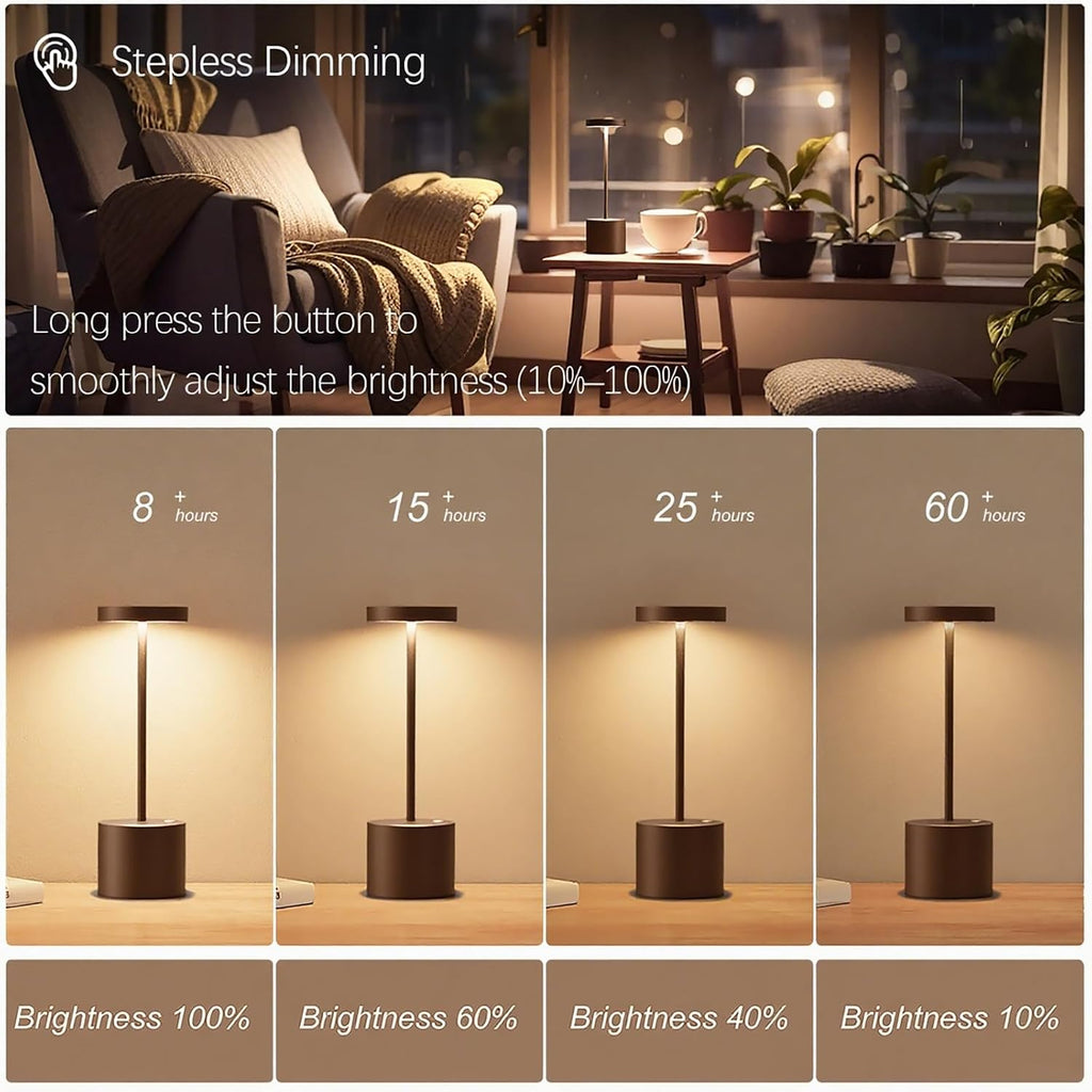 Cordless Rechargeable LED Table Lamp Set of 2, Mocha