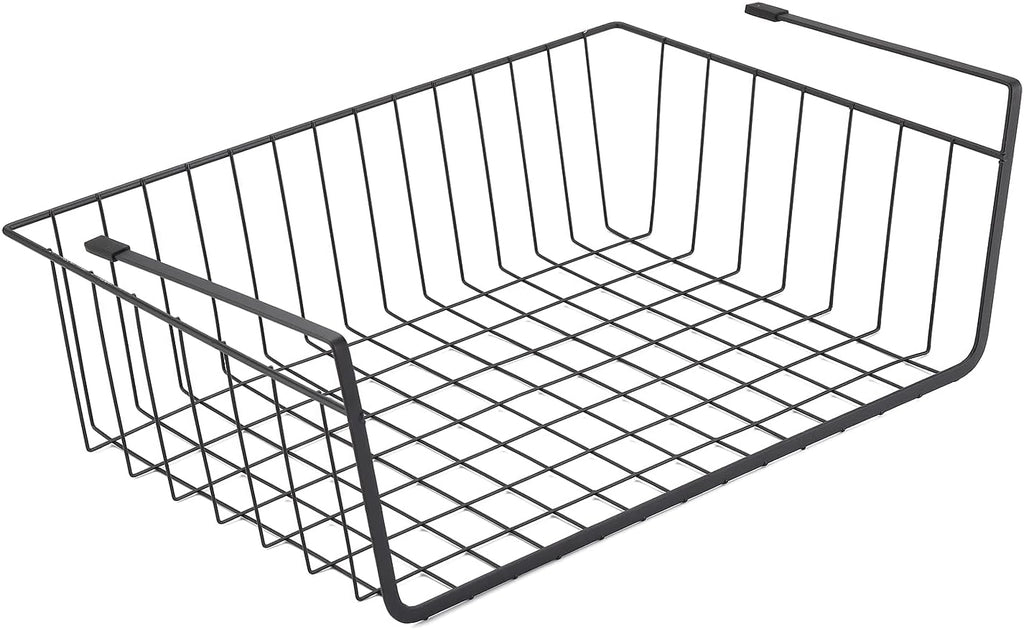 Under Shelf Basket, 6PCS Hanging Storage Basket for Pantry Cupboard Laundry Room Slide-in Baskets Organizer for Kitchen Counter Desk Bookshelf, Space Saving, Easy to Install, Black