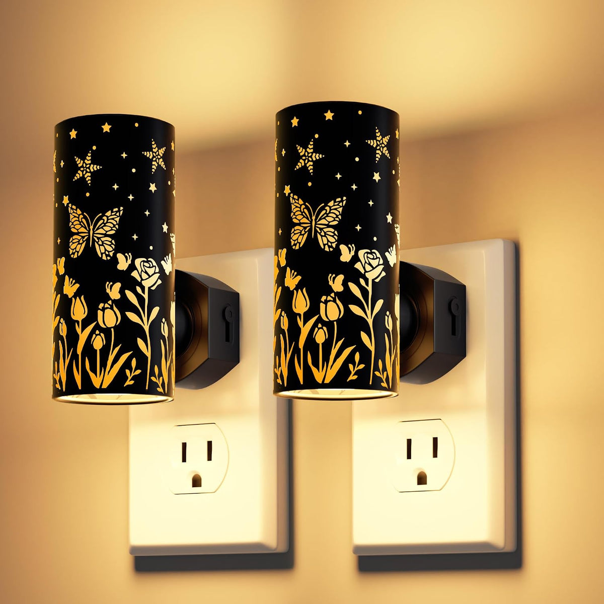 LED Night Lights Plug in, Bright Nightlights, Black Butterfly