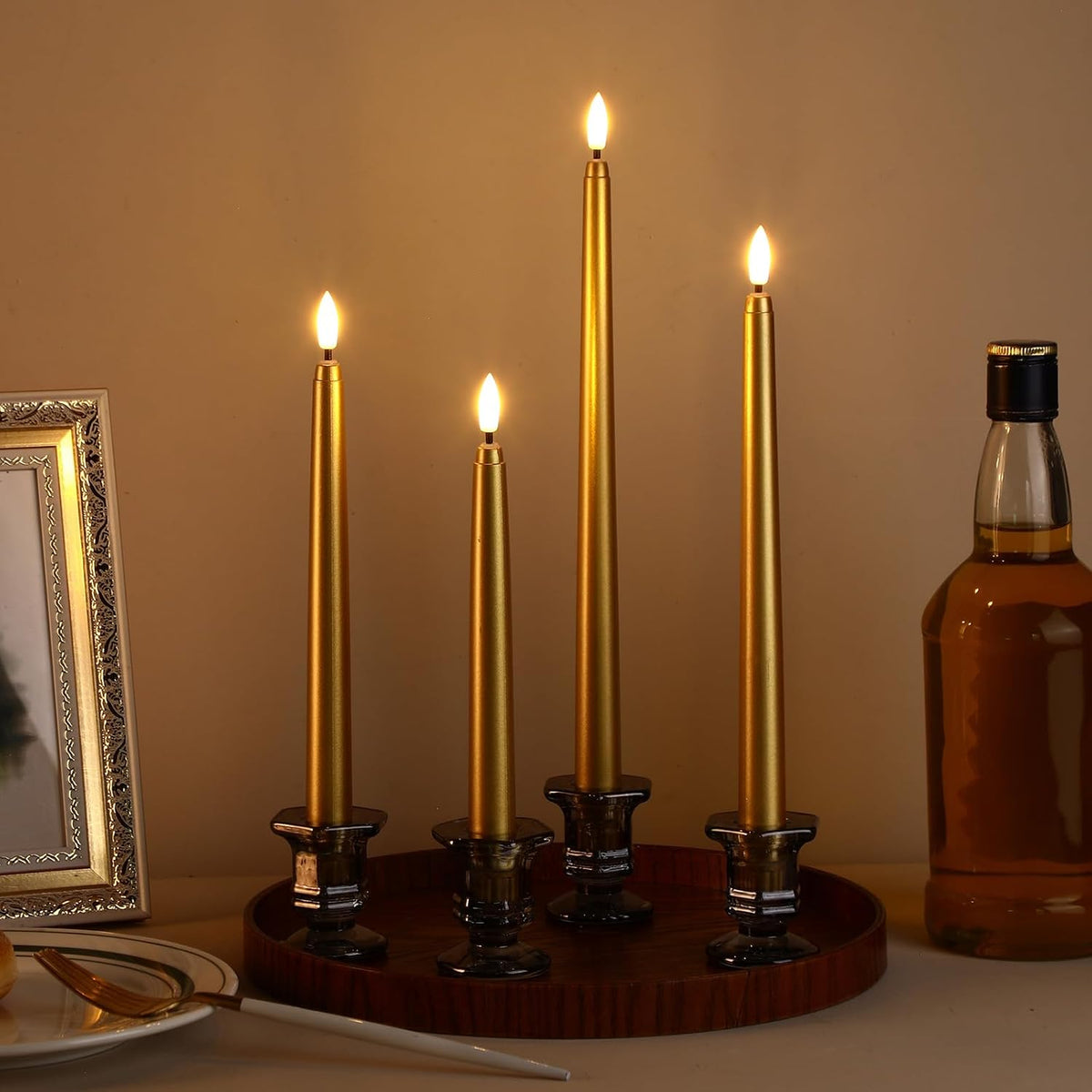 Rossesay 64 Pcs Flameless LED Taper Candle, Flickering Candles,Gold
