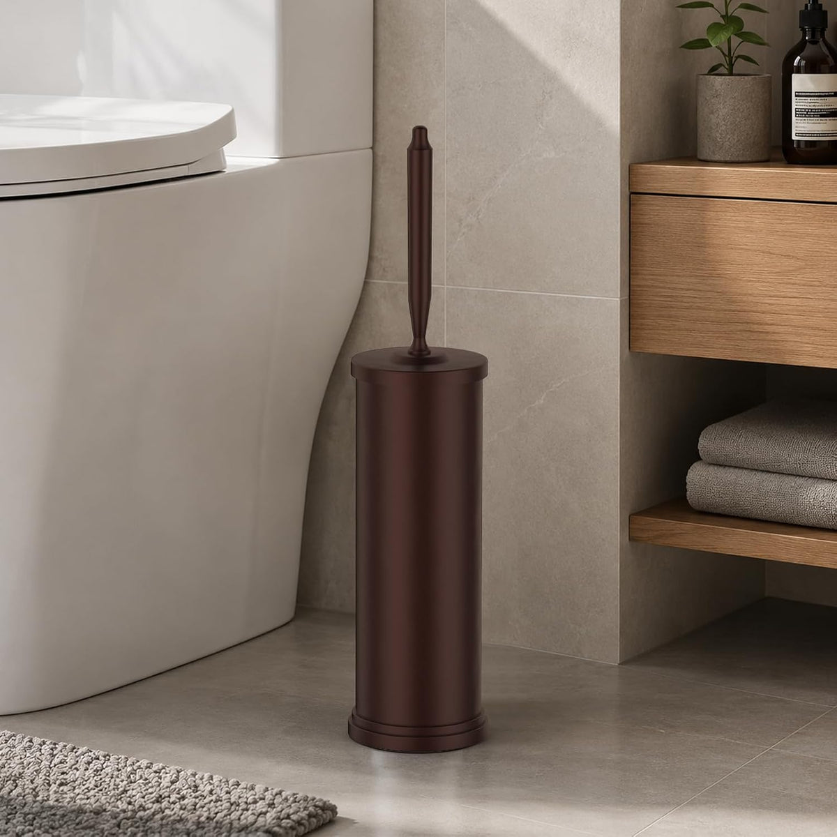 Stainless Steel Toilet Bowl Brush and Holder Set Scrubber Bronze Brown