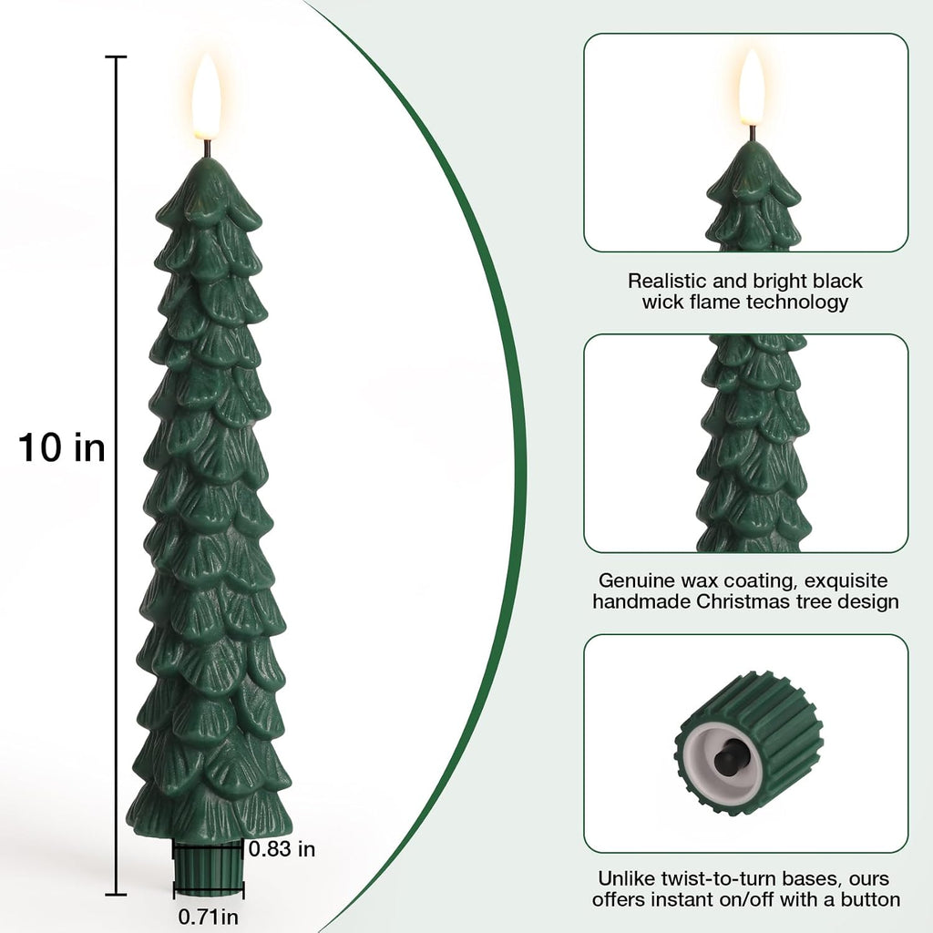 Eywamage Green Christmas Tree Flameless Taper Candles with Remote Set of 2