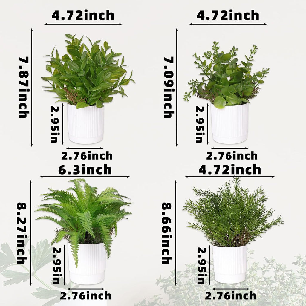 Abzo 4 Pack Fake Plants Mini Artificial Plants Faux Greenery for Home Decor Indoor Office Table Room Farmhouse Bathroom Decor