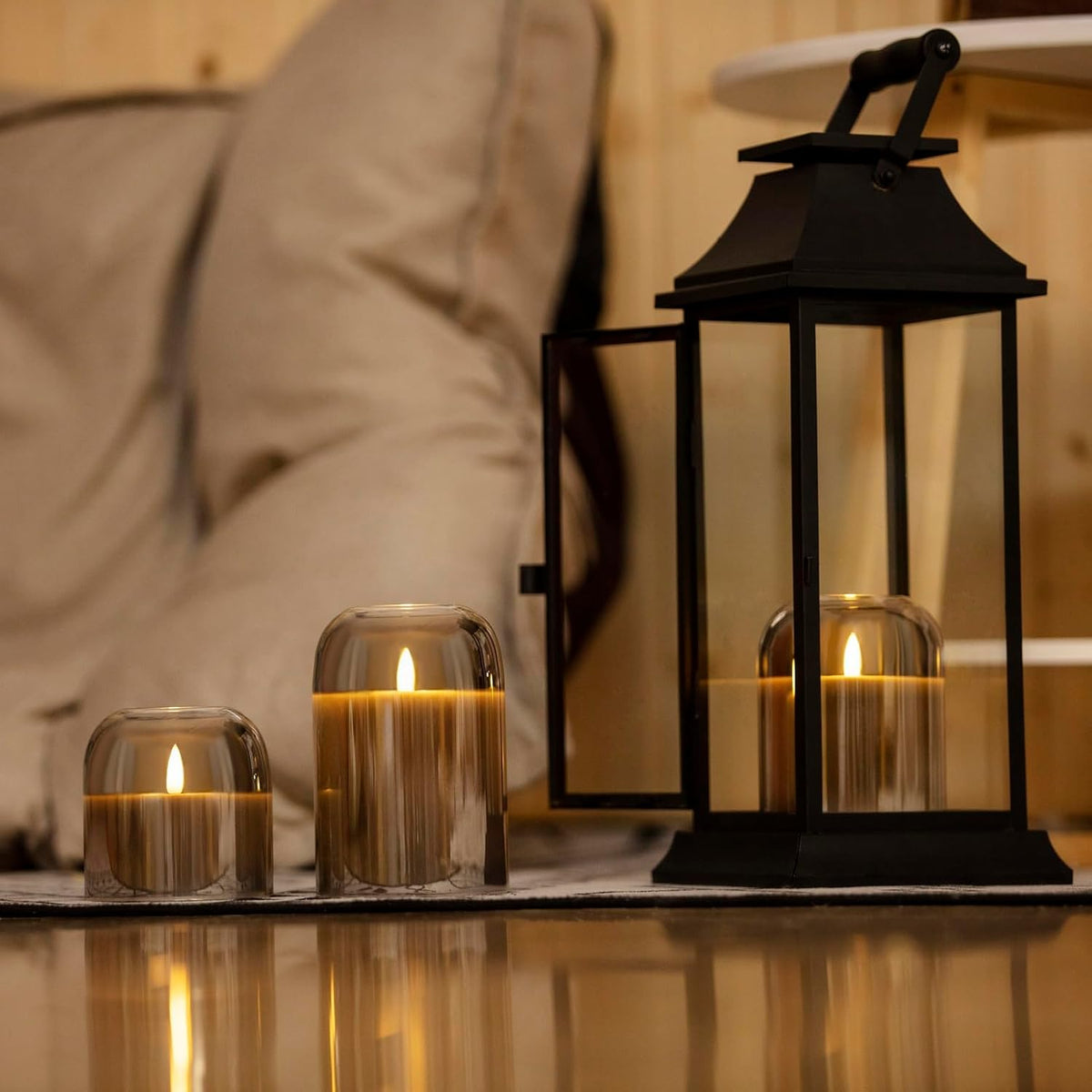 volnyus Grey Glass Flameless Candles with Remote Set of 3 Battery Operated Flickering LED Pillar Candles Real Wax Wick Φ 4" H 4" 5" 6", Gray