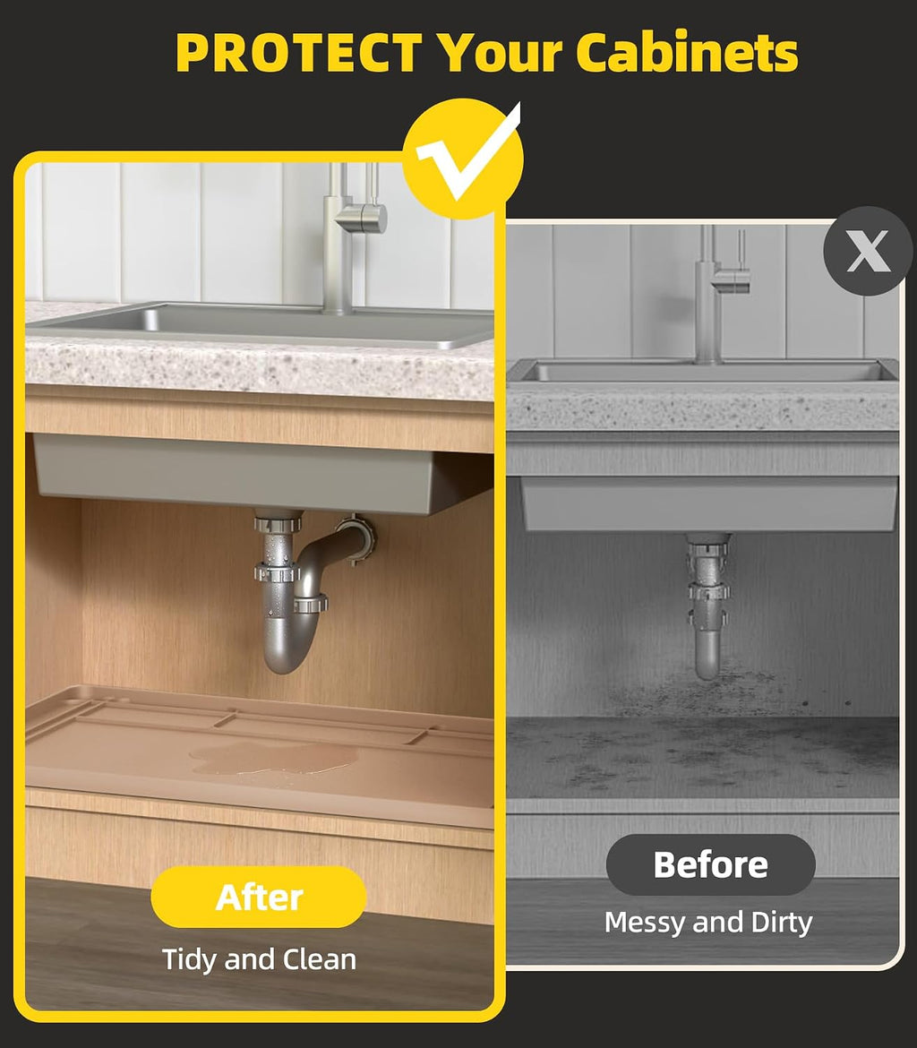 Under Sink Mats for Kitchen Waterproof 34"x22",Khaki