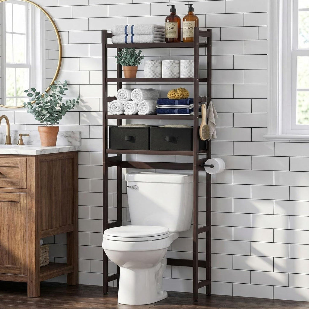 Homde Bathroom Over Toilet Storage Rack: Adjustable 4-Tier Bamboo (Brown)