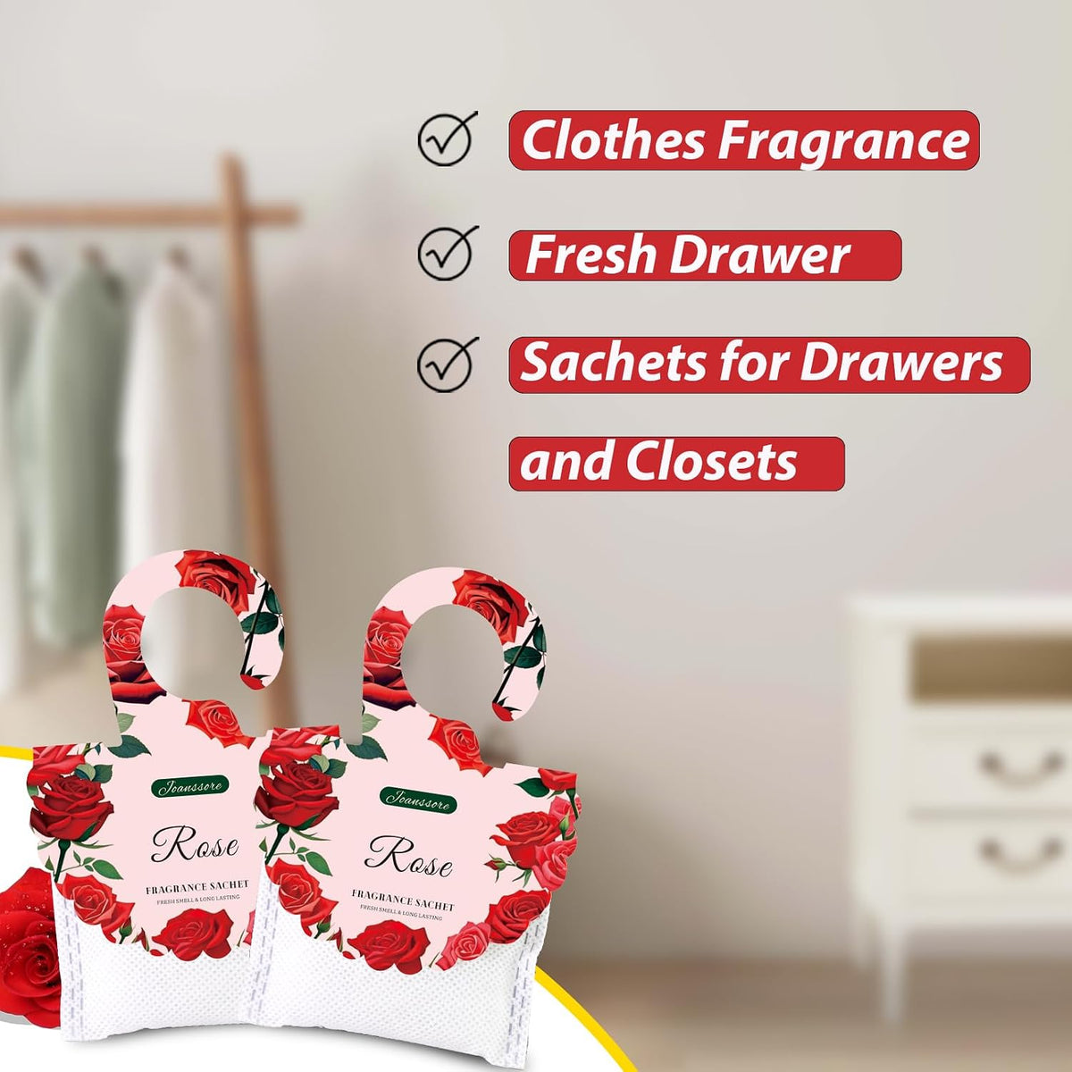 15Pack Rose Scented Sachets for Drawers and Closets, Home Fragrance Sachet