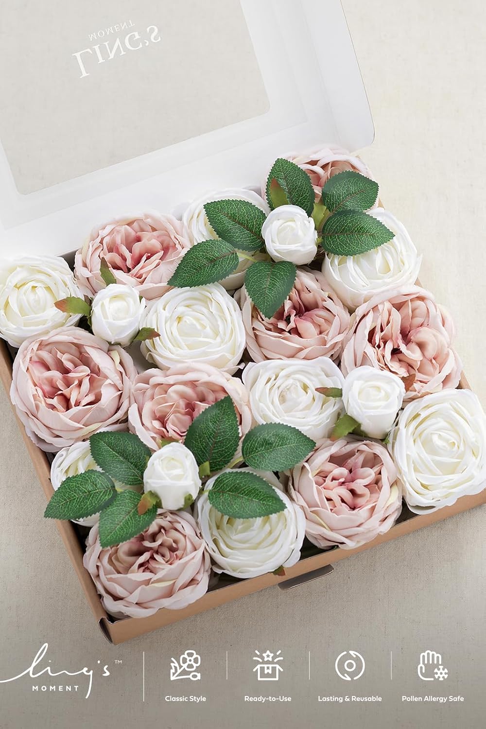 Ling's moment Artificial Flowers Silk Austin Roses Silk Flowers Artificial Roses w/Stem for Wedding Bouquets Centerpieces Party Home Decoration