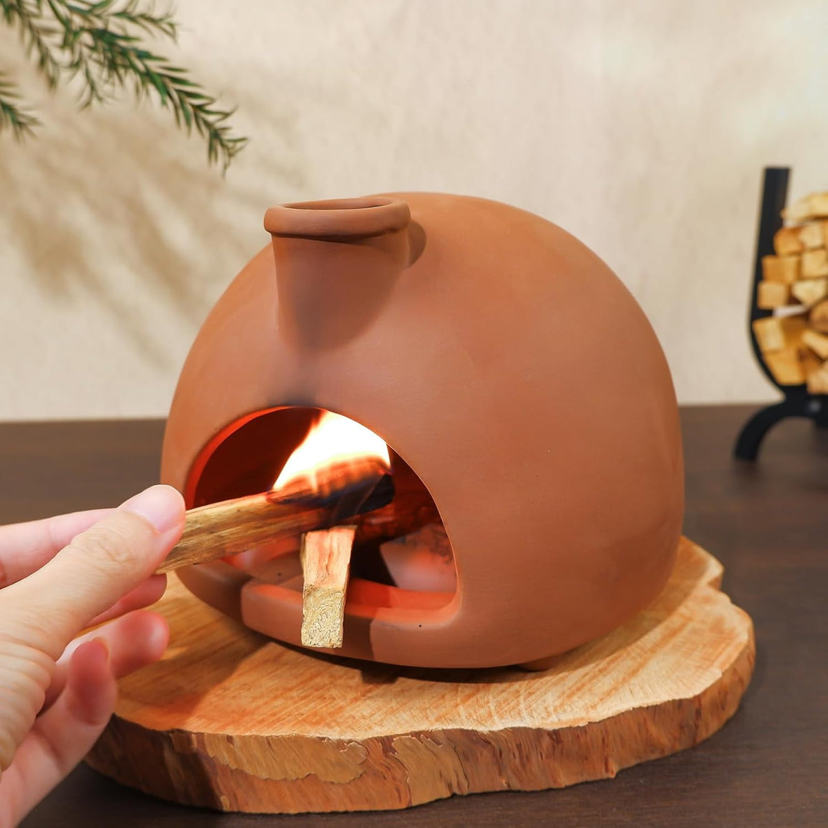 Large Terracotta Palo Santo Holder - Chiminea Incense Dish with Chimney