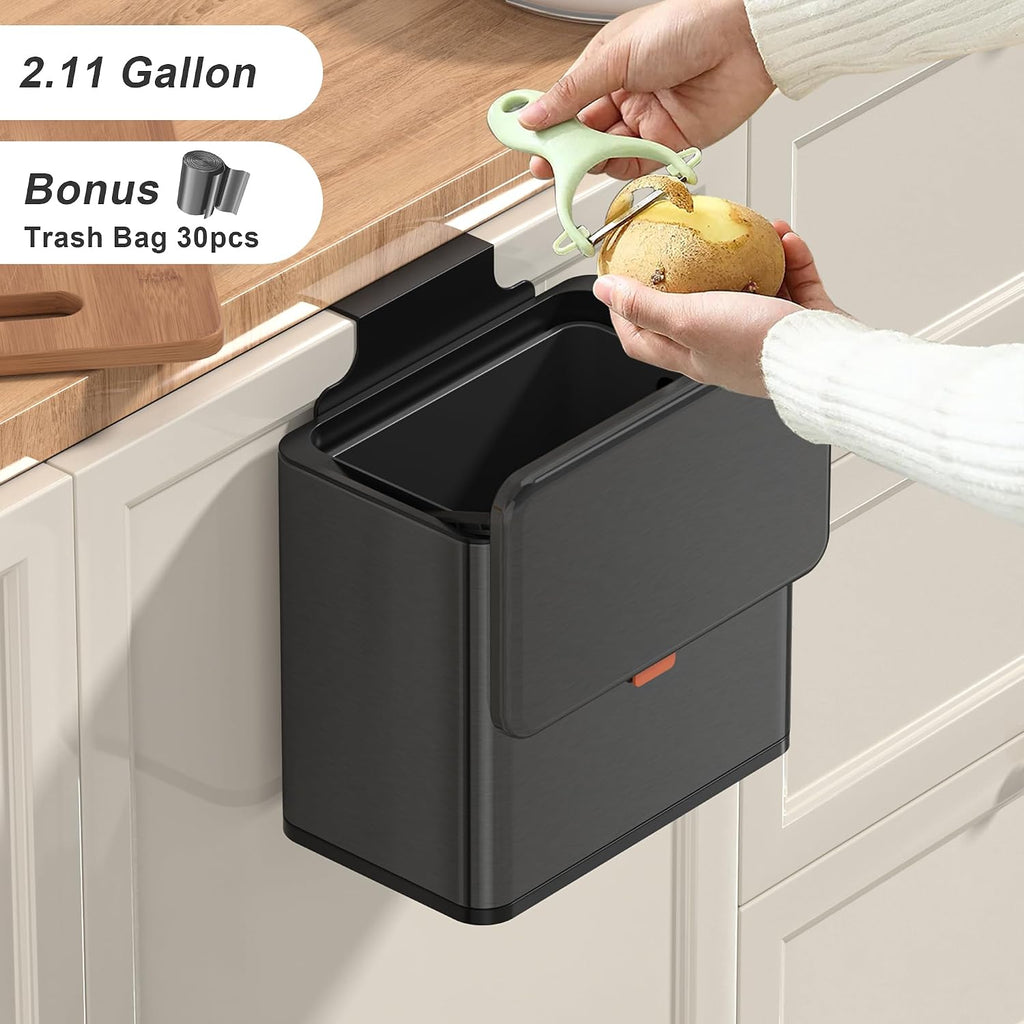 Mbillion 1.05 Gal Brushed Black Hanging Stainless Steel Compost Bin