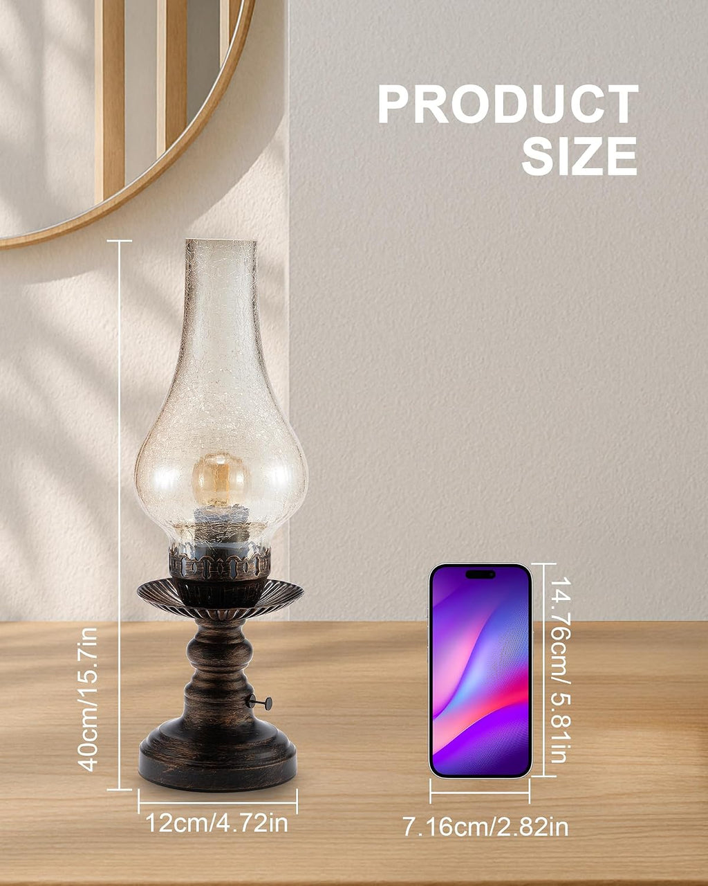 UMEXUS Vintage Rechargeable Cordless Table Lamp, Small Battery Powered Lamp