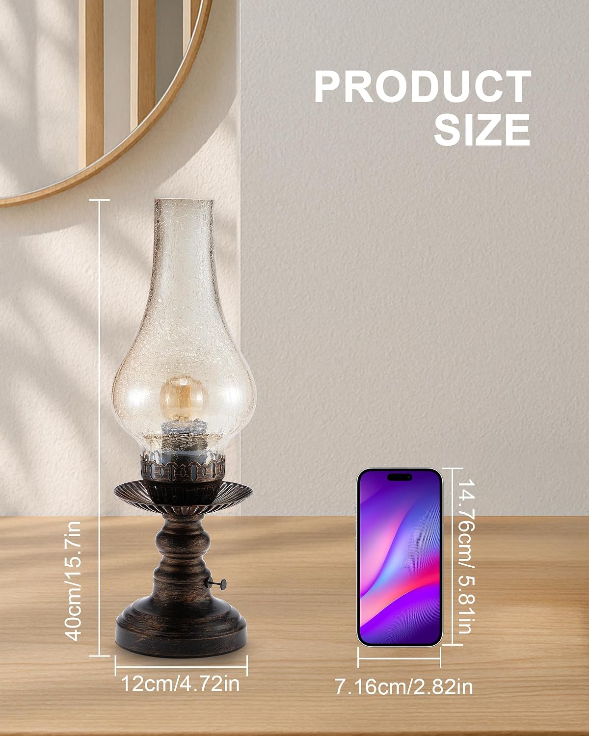 UMEXUS Vintage Rechargeable Cordless Table Lamp, Small Battery Powered Lamp