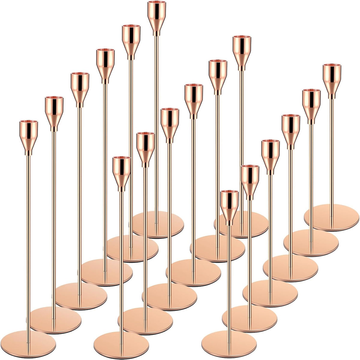 18 Pcs Rose Gold Tall Taper Candle Holders, 3 Sizes, Fits 3/4" Candles