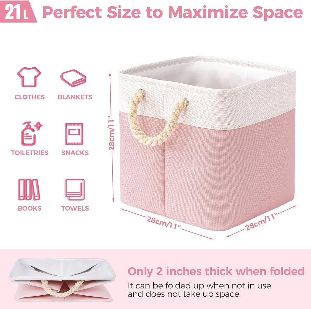 Livole 11x11 Cube Storage Bins Fabric Storage Bins with Rope Handles