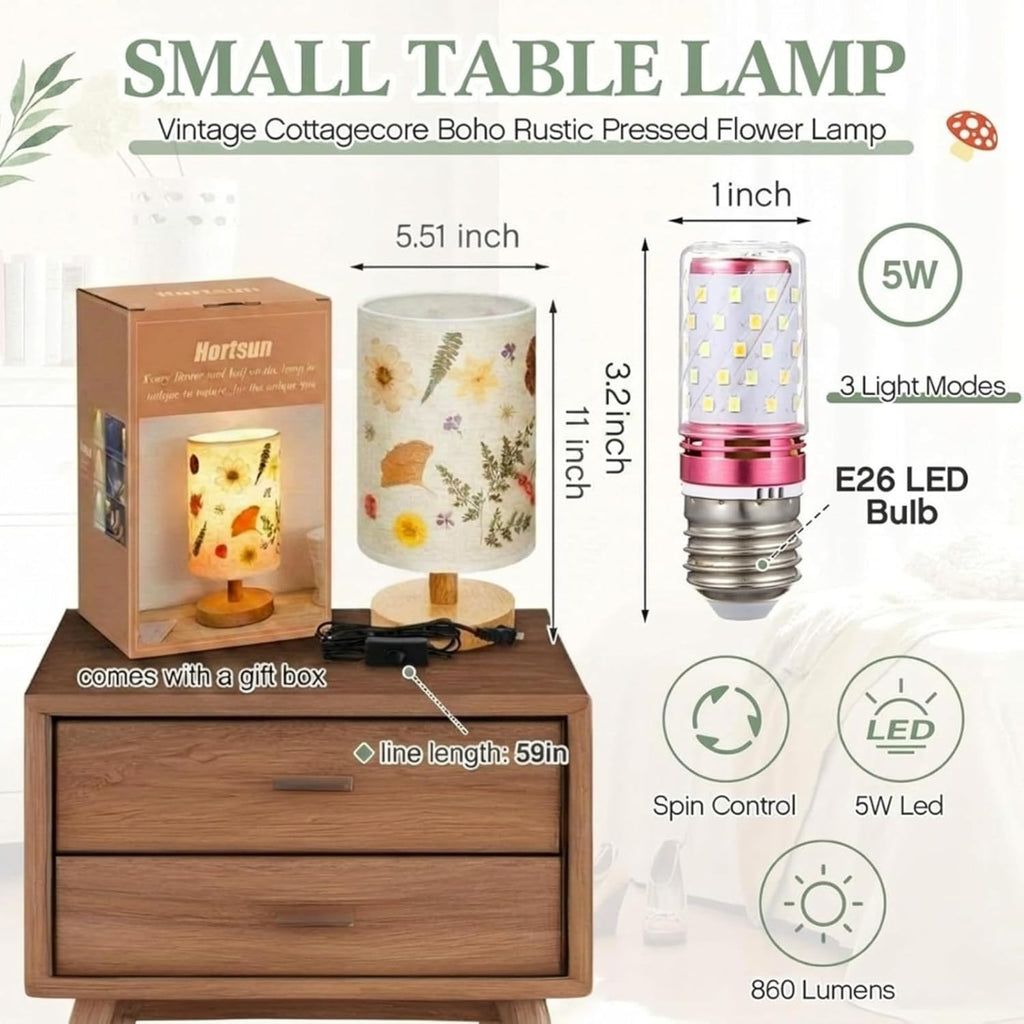 Hortsun Pressed Flower Vintage Table Lamp,Modern Style
