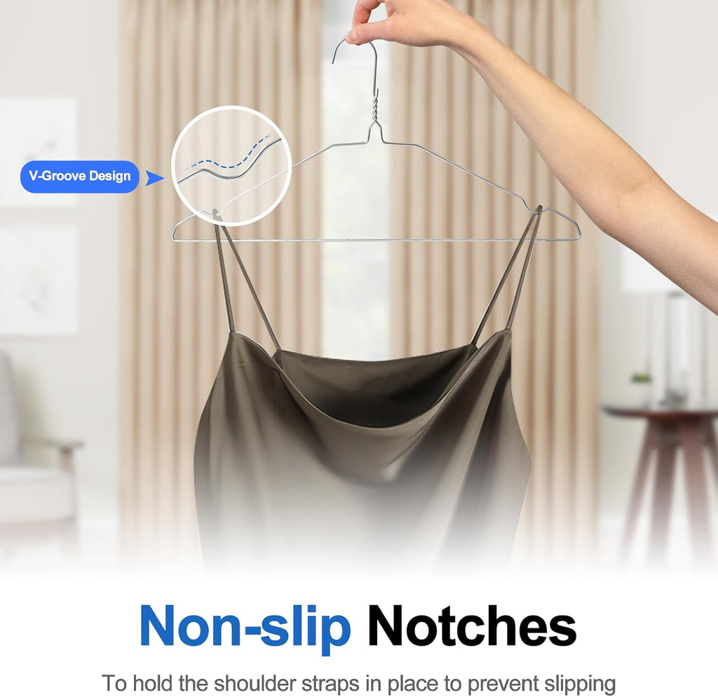 FUDESY Metal Wire Hangers, 60 Pack Heavy Duty, Space Saving, 16in, Silver