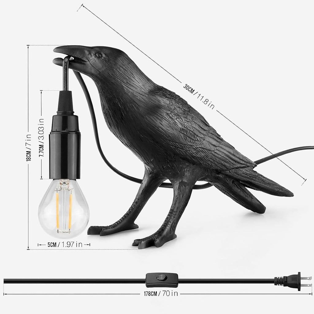 Gothic Raven Table Lamp, Black Lamp with E14 Base