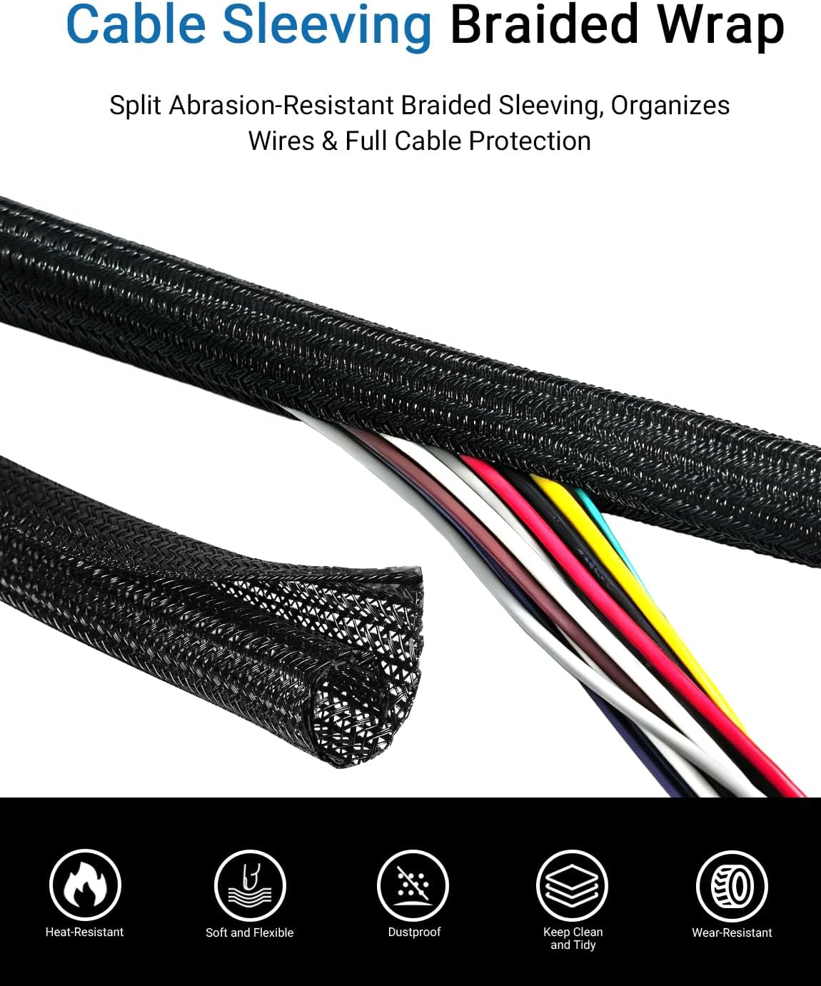 Braided Wire Loom Tubing, 10ft 1/4in Self-Wrapping Cable Sleeve