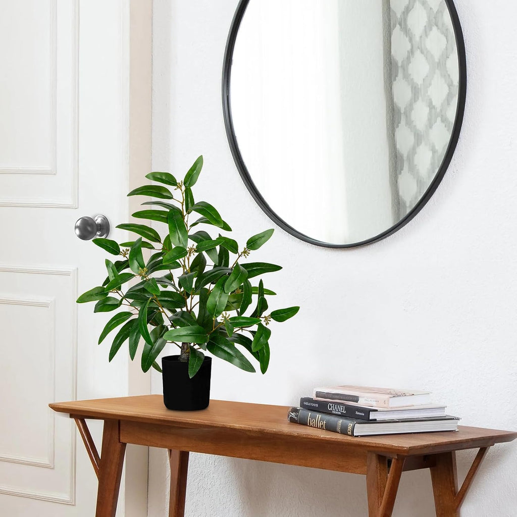 Artificial Plants Indoor with Pot, 19.7" Fake Potted Plants Eucalyptus Leaves, Silk Plant for Home Decor Indoor Plants Artificial for Home Office Bedroom Farmhouse Entry Table Shelf Decor, Deep Green