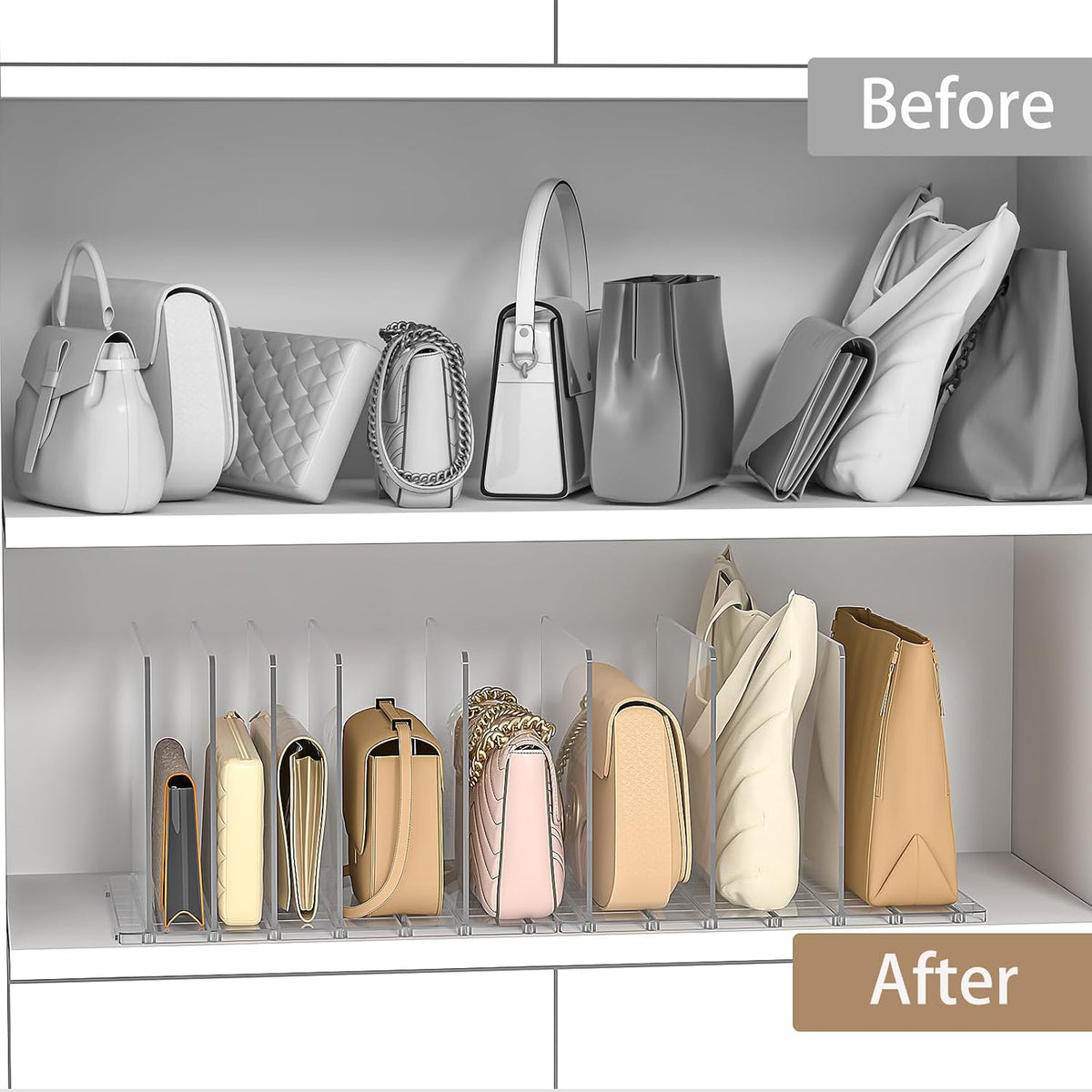SortNStore Bag Purse Organizer Accessories: 2-Dividers Plastic Clutch Dividers for Closet Organizers and Storage - Keep Carteras & Pocketbook Upright