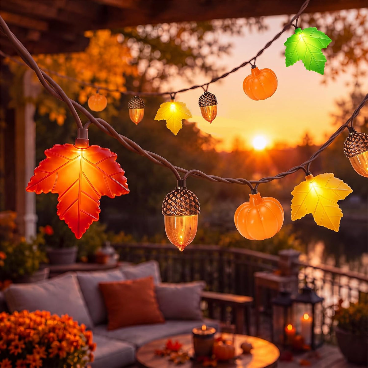 Fall Decor String Lights, 8.5FT 10 LED Thanksgiving Lights Outdoor Plug in