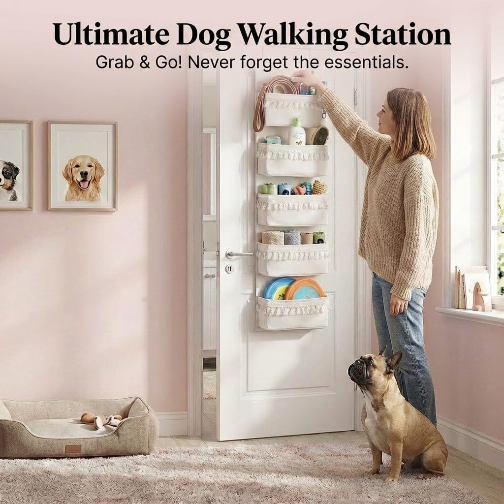 Over The Door Organizer, Pet Supplies Hanging Storage Rack, Beige