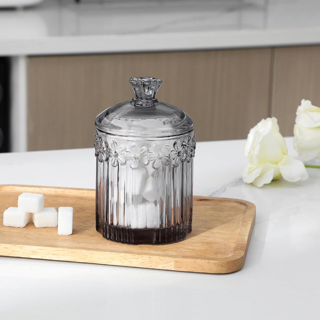 rejomiik 2 Pack Qtip Holder Glass Apothecary Jars with Lids, Gray