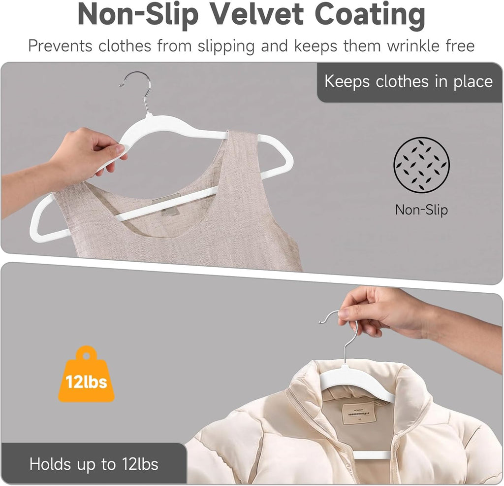 Whitmor Spacemaker Flocked Clothes Hangers – Velvet Like Heavy Duty Coat Hangers, Slim Non-Slip Suit Hangers, Contoured Shoulder Design, White, 20 Pack