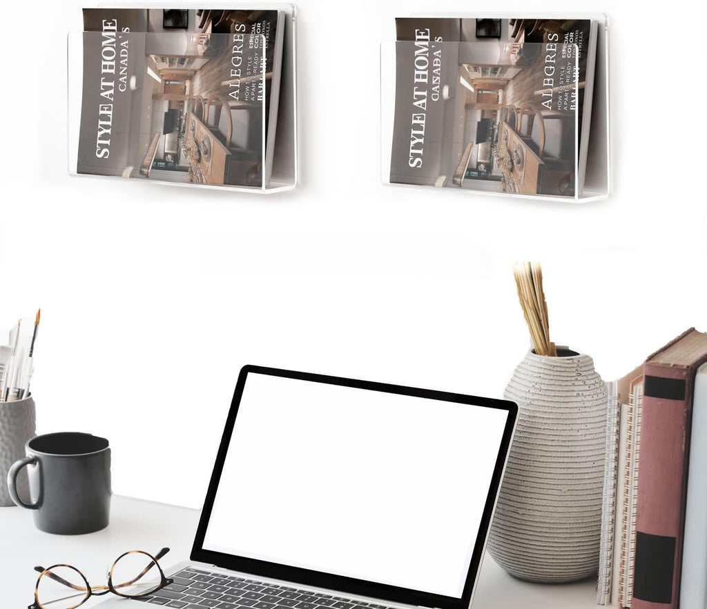 2 Pcs Magazine Holder, Wall Mount Clear Acrylic Magazine Rack, Organizer Folder, Bookshelf, File Storage Rack for Waiting Room, Living Room, Office, Home Display