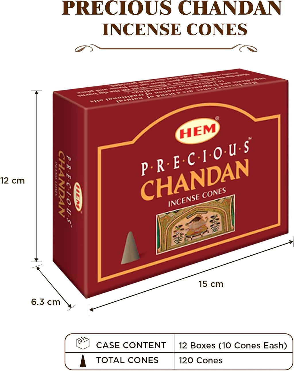 HEM Precious Chandan Incense Cones Pack of 120 | Natural Sandalwood Aroma for Positivity & Air Purifier | Pure House, Wood Powder | Home Essential, Aromatherapy Incense for Stress Relief & Cleansing