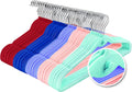 Multi-Color Premium Velvet Hangers with Mini Hooks, Pack of 50, Non Slip, Space Saving Cascading Clothes Hangers, 5 Colors, Pink, Lavender, Navy Blue, Red Burgundy and Mint Green