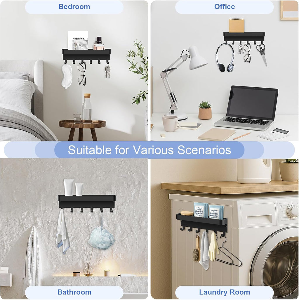 RELBRO Magnetic Key Holder for Fridge, Key Rack with Shelf, Black