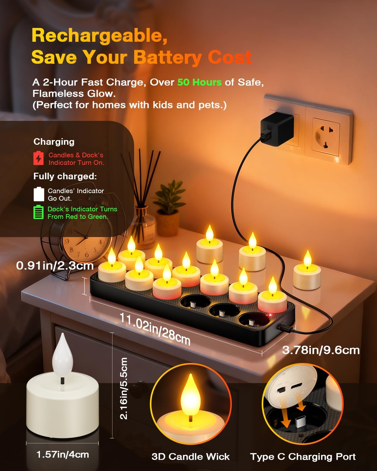Yme Rechargeable Tea Lights with Remote & Dimmable Timer