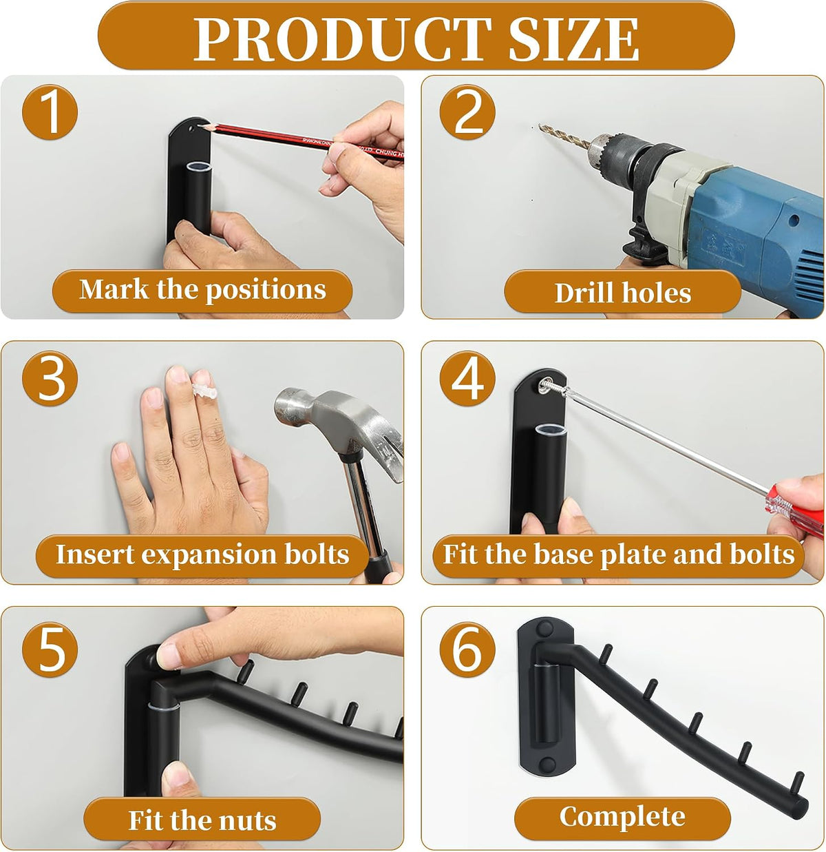 Alise Wall Mounted Drying Rack,Swivel Clothes Drying Hanger,Black,1P