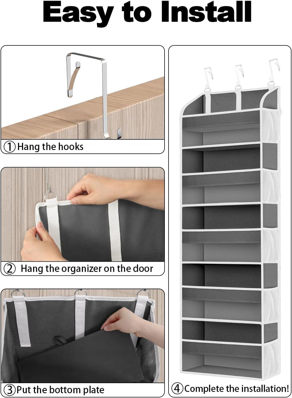 TAHAVICE Over the Door Organizer Storage, 5 Large & 10 Mesh Pockets