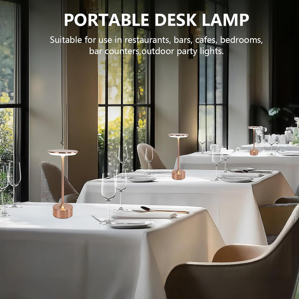 Small Table Lamp, Portable Metal Table Lamp, Cordless Rechargeable Table Lamp , 3 Color Stepless Dimmable Atmosphere Table Lamps for Patio, Camping, Coffee table decor lamp for Indoor/Outdoo(Rose)