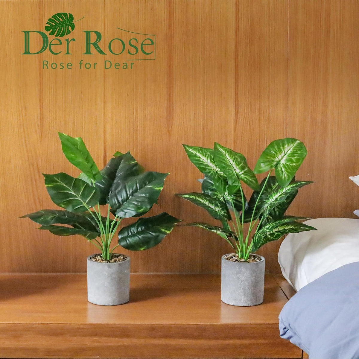 Der Rose 2 Pack 16" Indoor Fake Plants for Desk Shelf Bathroom Decor