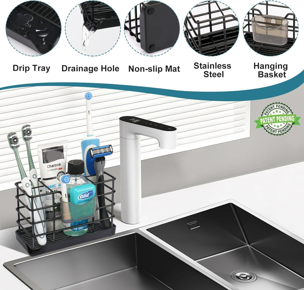 Toothbrush Holders for Bathroom, Black,Stainless Steel, Detachable, 5 Slot