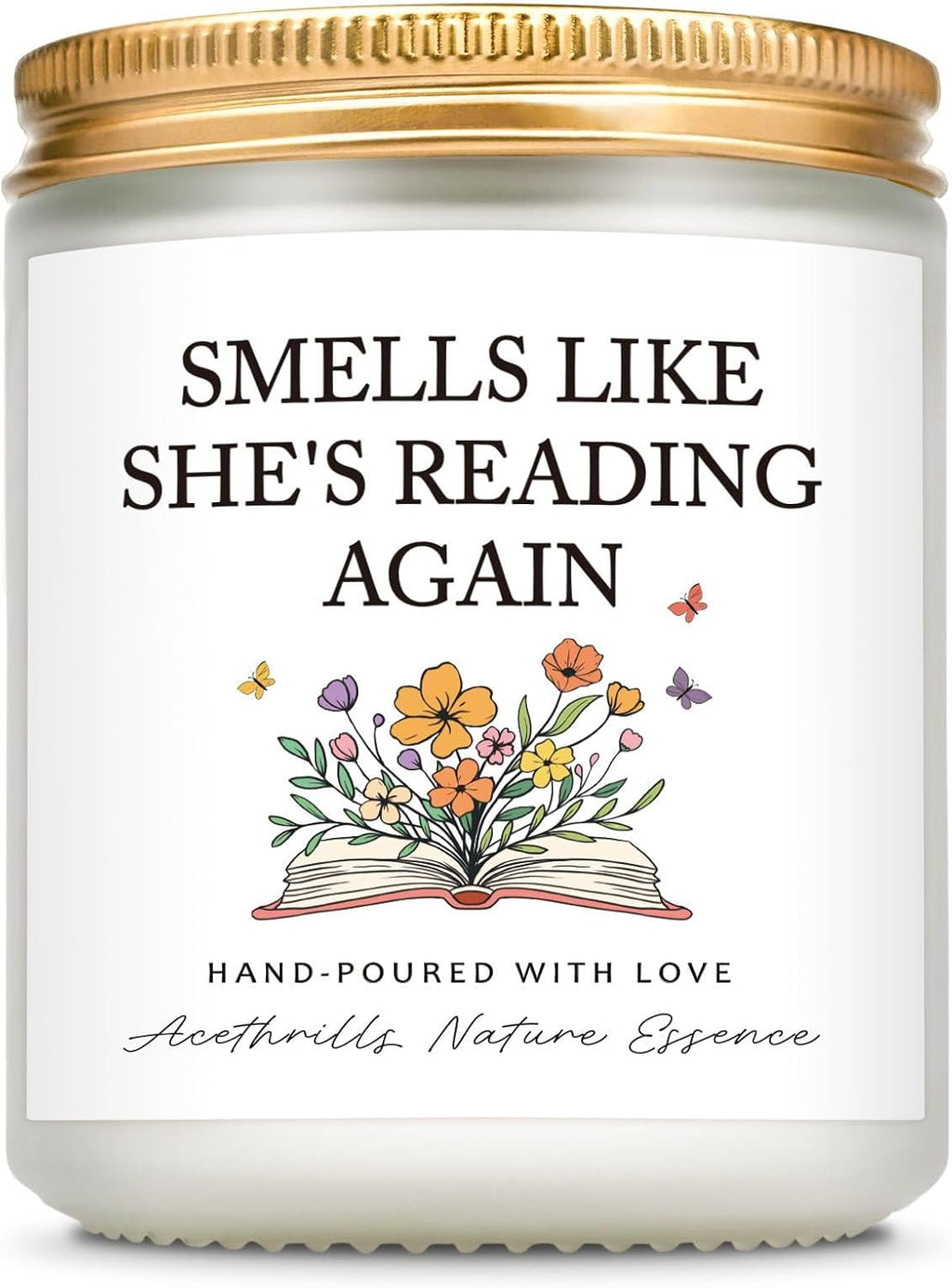 AceThrills Book Lovers Gifts for Book Lovers Women, Bookish Gifts for Readers - Lavender Scented Soy Wax Candle (She's Reading Again)