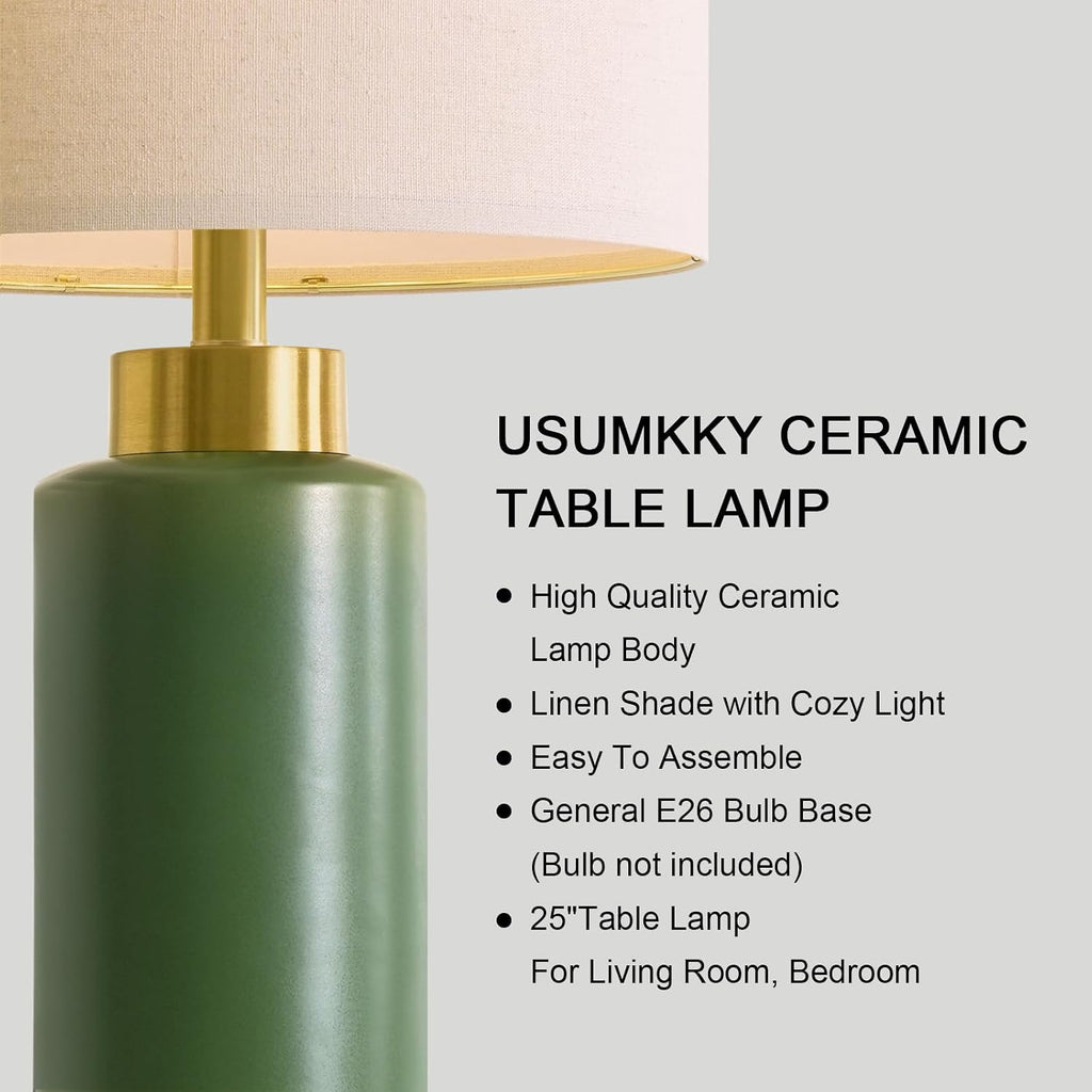 USumkky 25'' Ceramic Table Lamps Set of 2 for Bedroom Living Room Green