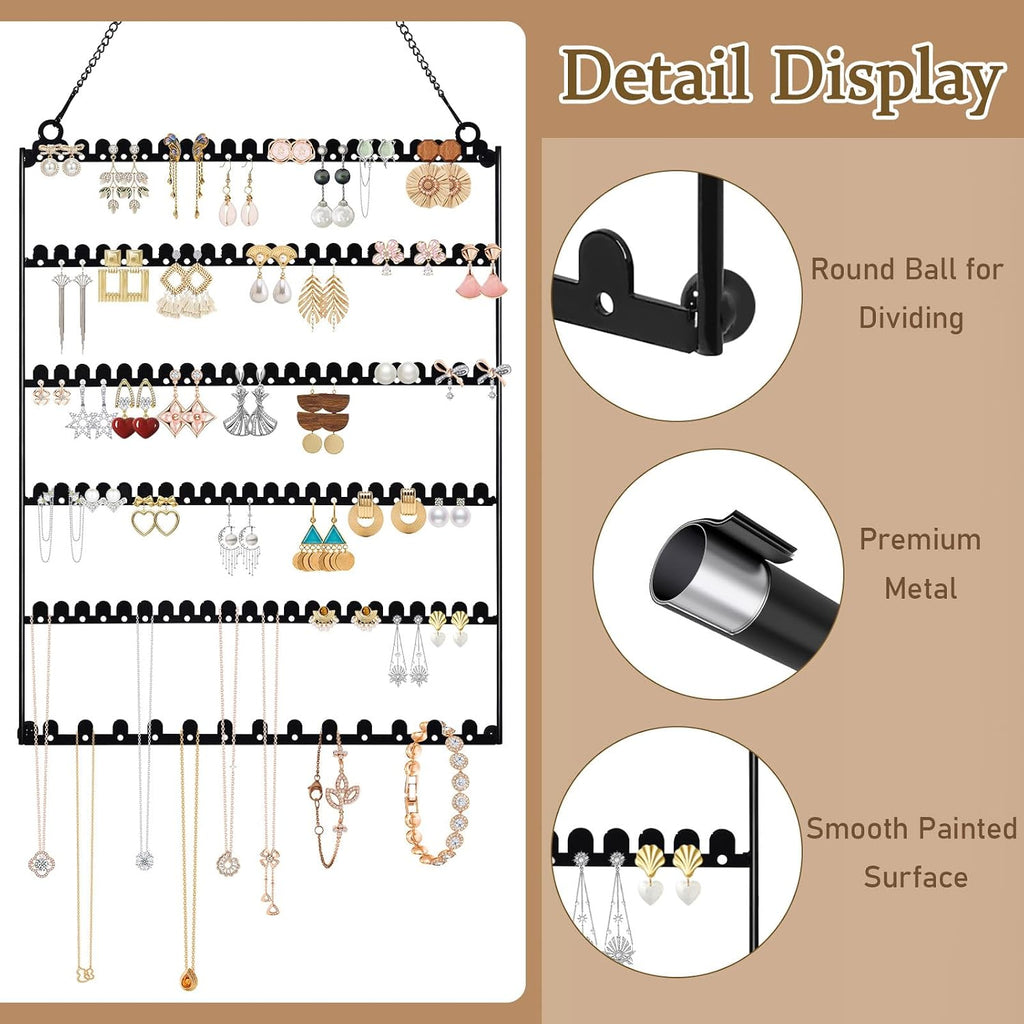 6 Tier Earring Holder Wall Mounted Hanging Earring Organizer Black