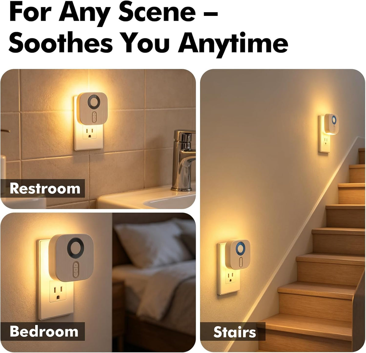 Plug-in LED Backit Night Light with Motion Sensor & Dusk to Dawn Sensor, Dimmable Warm White Nightight wth 5-Level dimming Adjustable Brightness for Bathroom, Bedroom, Hallway, Stairs (2 Pack)