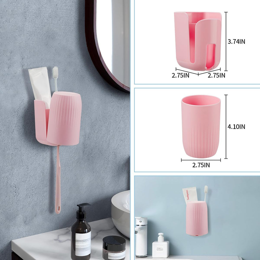 Toothbrush Holders for Bathrooms Toothbrush Holders Wall Mounted BPA-Free Tooth Brush Holder with Toothbrush Cup Drilling-Free (Pink)